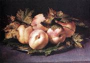 Metal Plate with Peaches and Vine Leaves FIGINO, Giovanni Ambrogio